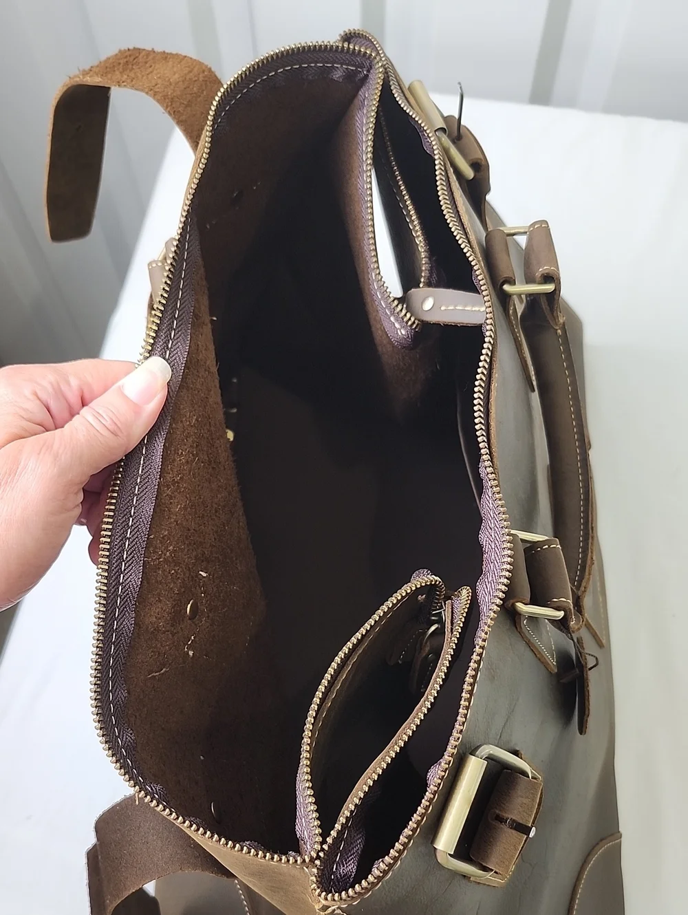 Unbranded Mens Dark Brown Full Grain Leather Travel Tote Duffle Bag Work Dr. Bag
